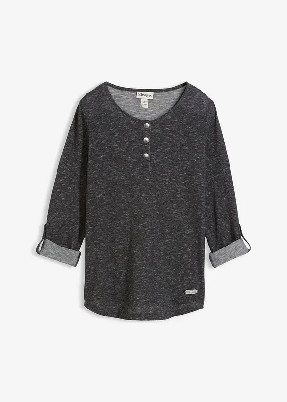 Langarmshirt mit Knopfleiste aus Baumwoll-Mix in grau von vorne - bonprix