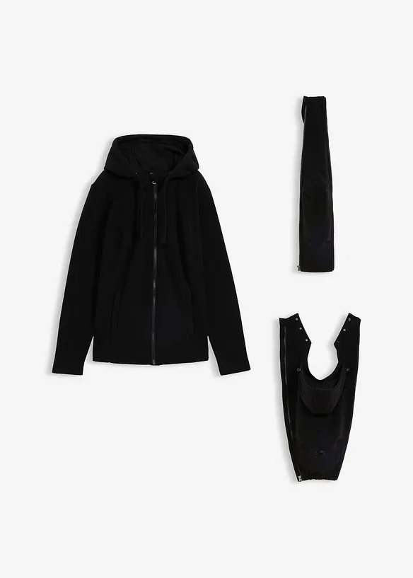 4-in-1 Fleecejacke mit Babyeinsatz und Vorder- und Rückentragefunktion in schwarz von vorne - bonprix