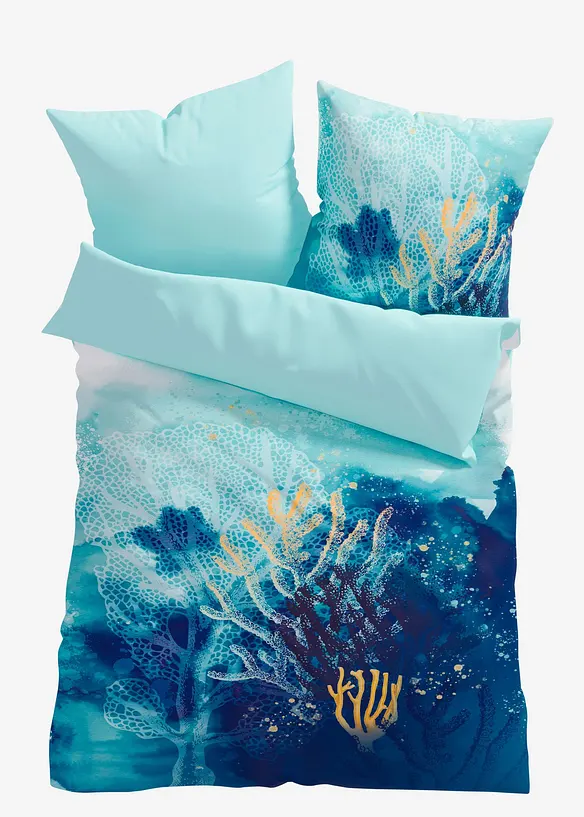 Wendbare Microfaser-Bettwäsche in blau von vorne - bonprix