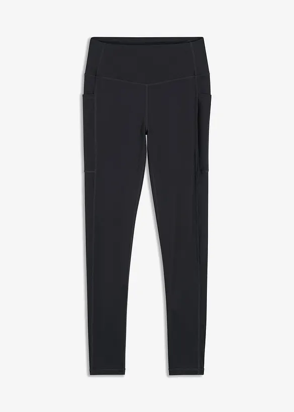 Komfort Sport-Leggings mit Handytasche, schnelltrocknend in schwarz von vorne - bonprix