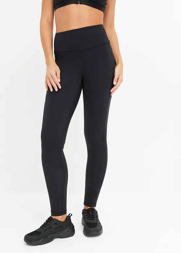 Komfort Sport-Leggings mit Handytasche, schnelltrocknend in schwarz von vorne - bonprix