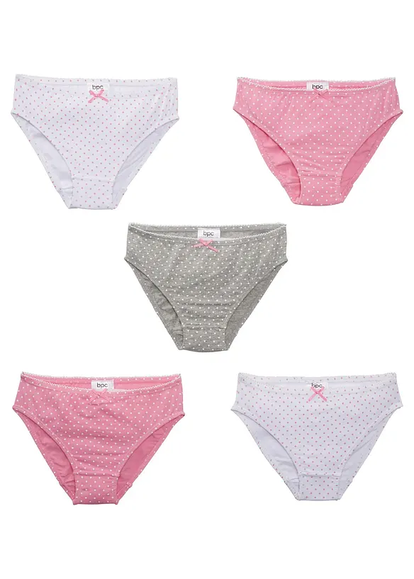 Slip mit weicher Baumwolle mit Satin-Schleife (5er Pack) in rosa von vorne - bonprix