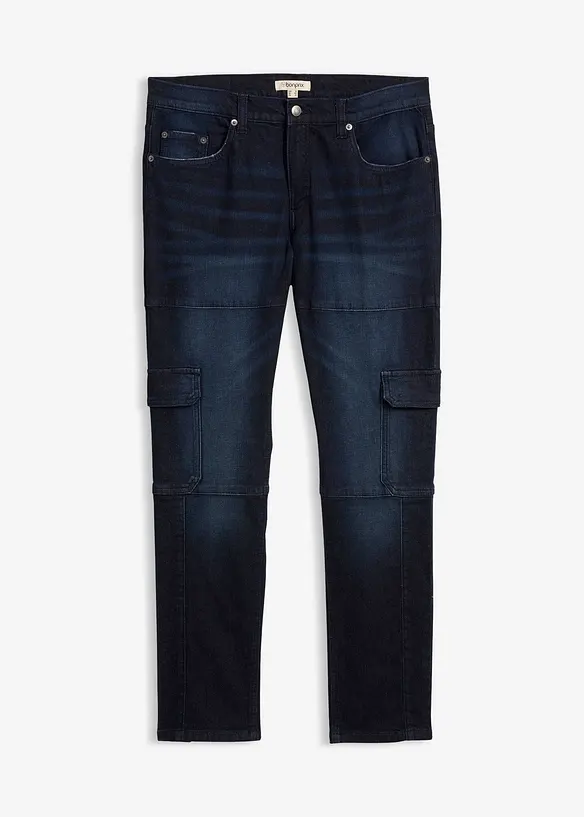 Slim-Fit Cargo-Jeans, Straight in blau von vorne - bonprix