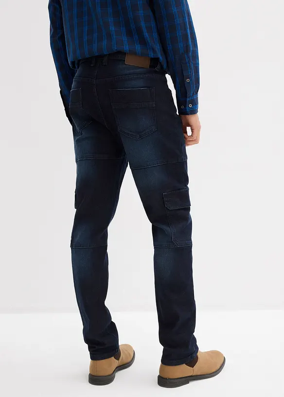 Slim-Fit Cargo-Jeans, Straight in blau von hinten - bonprix