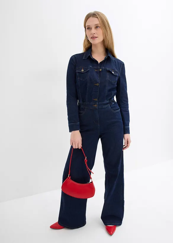 Jeans-Overall in blau von vorne (Totalaufnahme) - bonprix