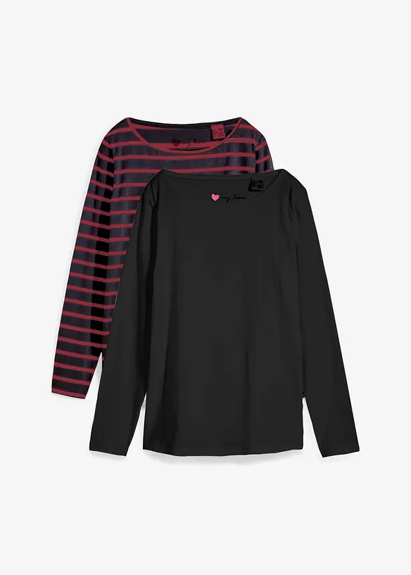 Langarmshirt mit U-Boot-Ausschnitt (2er Pack) in schwarz von vorne - bonprix Langarmshirt mit U-Boot-Ausschnitt (2er Pack) in schwarz von vorne - bonprix