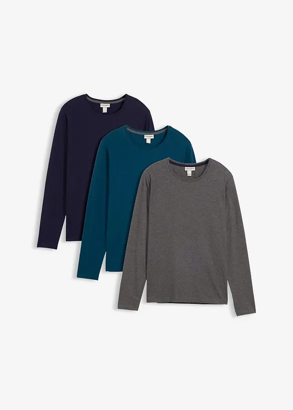 Langarmshirt in Regular Fit (3er Pack) in petrol von vorne - bonprix