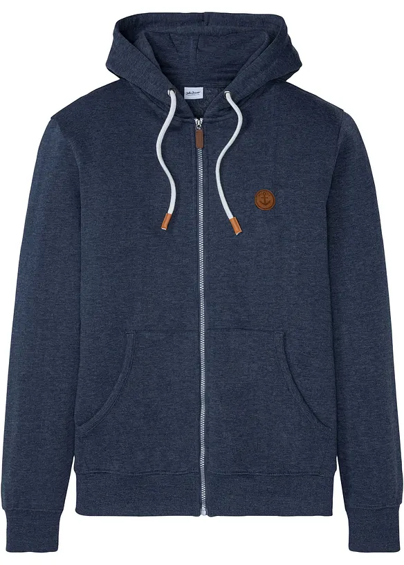 Kapuzen-Sweatjacke aus weichem Baumwoll-Mix in blau von vorne - bonprix