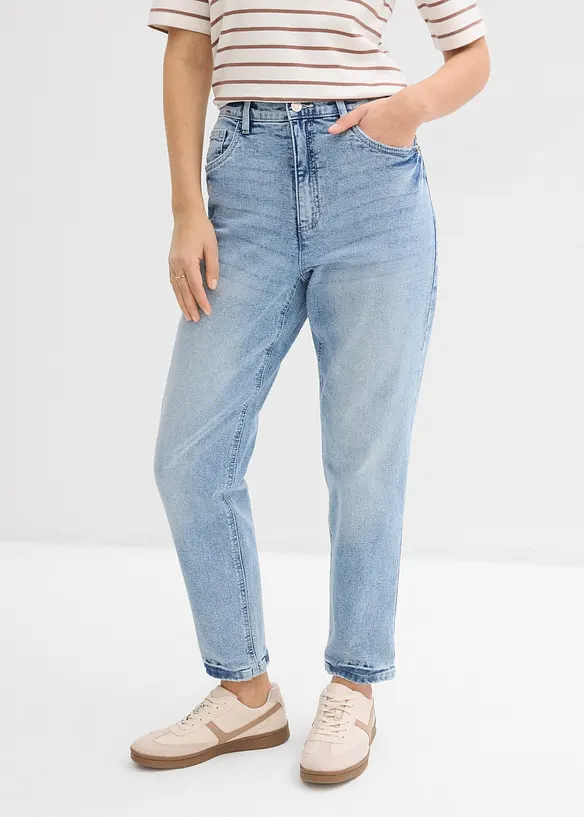 Mom Jeans High Waist, cropped in blau von vorne - bonprix Mom Jeans High Waist, cropped in blau von vorne - bonprix