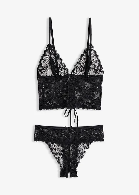 Bustier und String ouvert (2-tlg.Set) in schwarz von vorne - bonprix