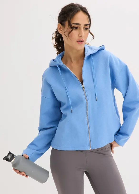 Sweatjacke mit reiner Bio-Baumwolle in blau von vorne (im Anschnitt) - bonprix Sweatjacke mit reiner Bio-Baumwolle in blau von vorne (im Anschnitt) - bonprix