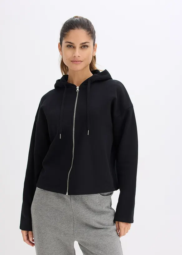 Sweatjacke mit reiner Bio-Baumwolle in schwarz von vorne (im Anschnitt) - bonprix Sweatjacke mit reiner Bio-Baumwolle in schwarz von vorne (im Anschnitt) - bonprix