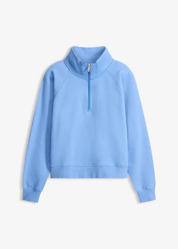 Sweatshirt aus reiner Bio-Baumwolle in blau von vorne - bonprix