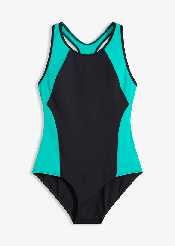Schnelltrocknender Sport-Badeanzug mit Racerback in schwarz von vorne - bonprix
