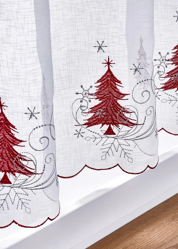 Scheibengardine mit weihnachtlicher Stickerei in weiß (Detailaufnahme) - bonprix