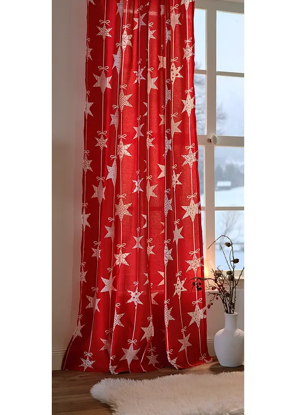 Halbtransparente Vorhang aus recyceltem Polyester mit Raffhalter (1er Pack) in rot - bonprix