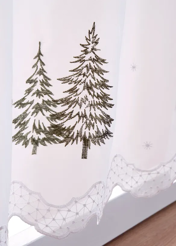 Scheibengardine mit Tannenbaum-Stickerei in grün (Detailaufnahme) - bonprix