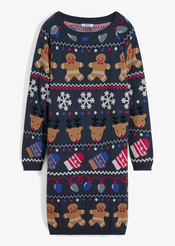 Weihnachts-Strickkleid in blau von vorne - bonprix Weihnachts-Strickkleid in blau von vorne - bonprix