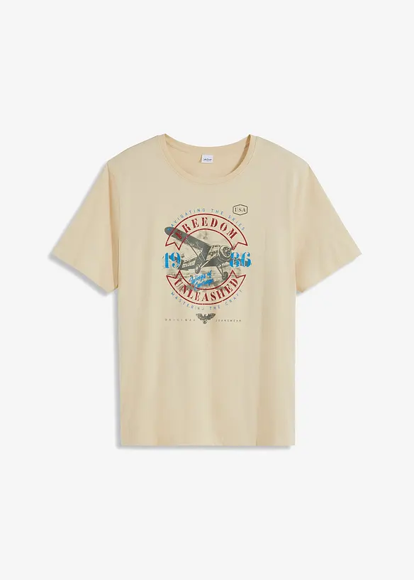 T-Shirt aus reiner Bio-Baumwolle in beige von vorne - bonprix