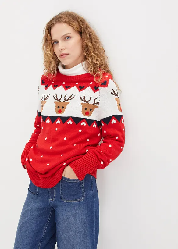 Weihnachtspullover in rot von vorne (im Anschnitt) - bonprix Weihnachtspullover in rot von vorne (im Anschnitt) - bonprix