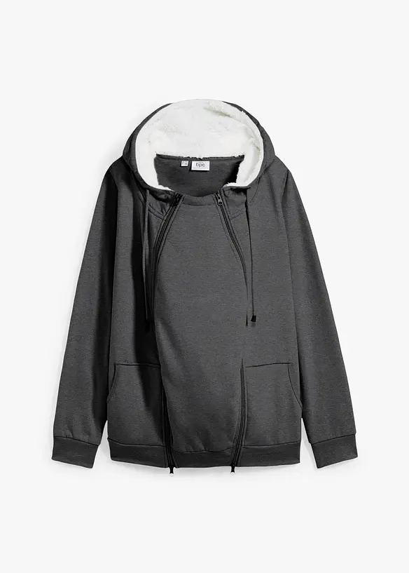 Umstands-Sweatjacke mit Baby-Einsatz und flauschiger Innenseite in grau von vorne - bonprix