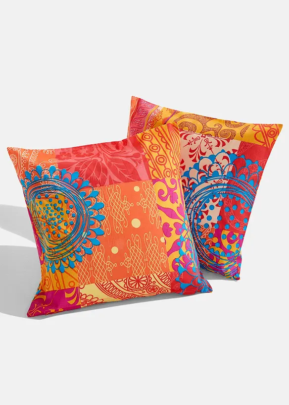 Kissenbezug mit Patchwork Druck (2er Pack) in orange von vorne - bonprix