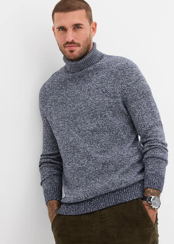 Rollkragenpullover in Regular Fit in blau von vorne (im Anschnitt) - bonprix