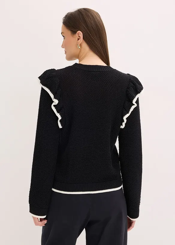Feinstrickpullover aus Baumwoll-Mix in schwarz von hinten (im Anschnitt) - bonprix