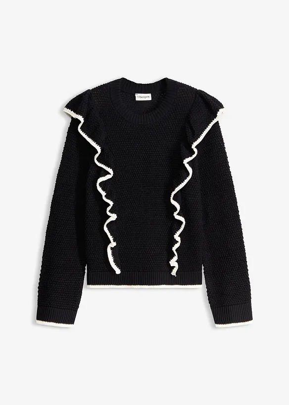 Feinstrickpullover aus Baumwoll-Mix in schwarz von vorne - bonprix
