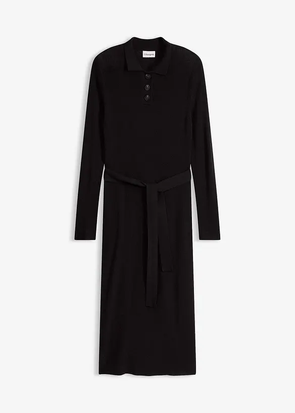 Ripp-Strickkleid aus Viskose-Mix in schwarz von vorne - bonprix Ripp-Strickkleid aus Viskose-Mix in schwarz von vorne - bonprix