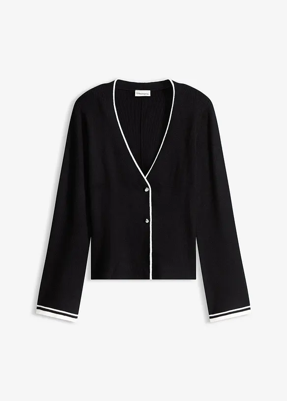 Ripp-Strickjacke aus Viskose-Mix in schwarz von vorne - bonprix Ripp-Strickjacke aus Viskose-Mix in schwarz von vorne - bonprix