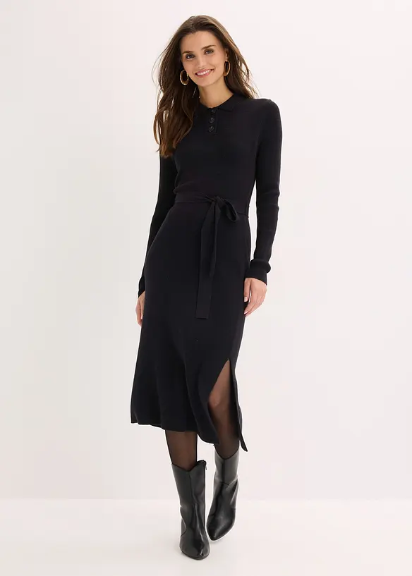 Ripp-Strickkleid aus Viskose-Mix in schwarz von vorne (Totalaufnahme) - bonprix Ripp-Strickkleid aus Viskose-Mix in schwarz von vorne (Totalaufnahme) - bonprix