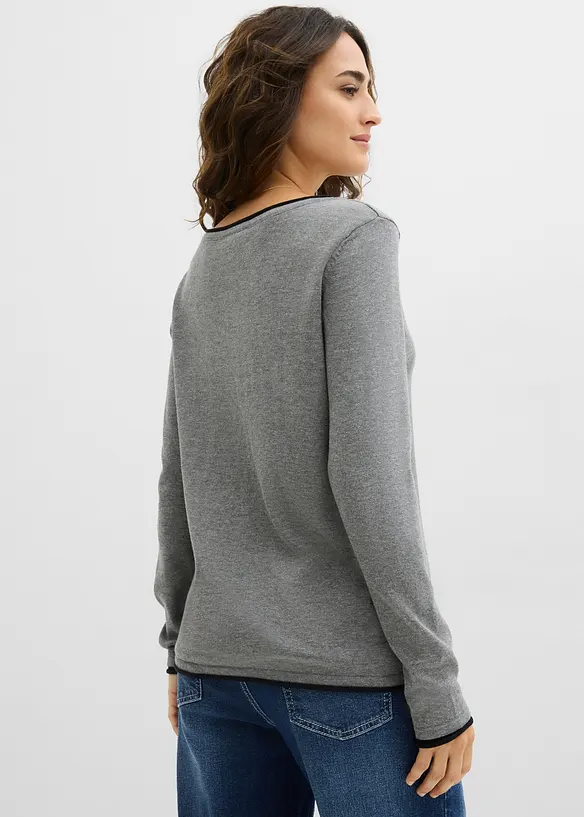 Feinstrickpullover aus Baumwollmix in grau von hinten (im Anschnitt) - bonprix Feinstrickpullover aus Baumwollmix in grau von hinten (im Anschnitt) - bonprix