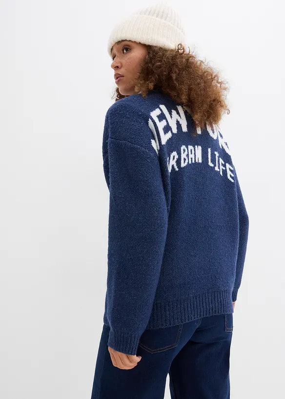Oversize-Strickjacke in blau von hinten (im Anschnitt) - bonprix