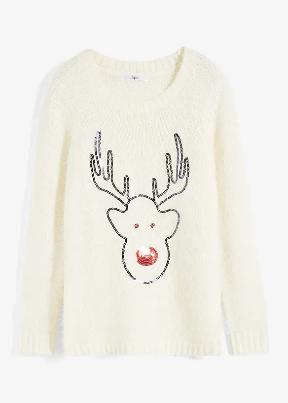 Weihnachtspullover in weiß von vorne - bonprix