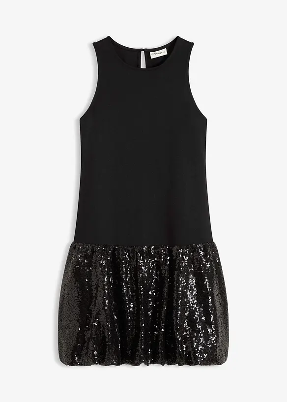 Paillettenkleid aus bequemen Punto di Roma in schwarz von vorne - bonprix