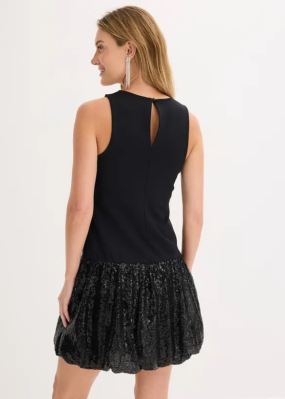 Paillettenkleid aus bequemen Punto di Roma in schwarz von hinten (Totalaufnahme) - bonprix
