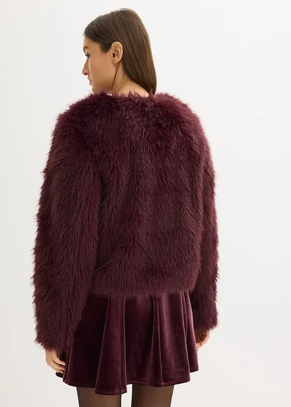 Fellimitat-Jacke ohne Kragen in rot von hinten (im Anschnitt) - bonprix