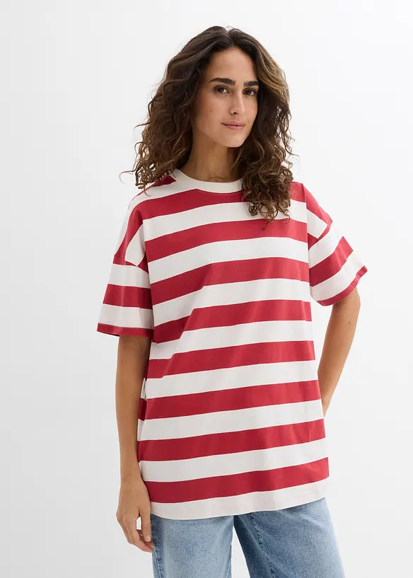 Oversize-Shirt aus reiner Bio-Baumwolle in rot von vorne (im Anschnitt) - bonprix