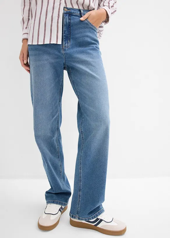 Loose Straight-Jeans High Waist in blau von vorne - bonprix