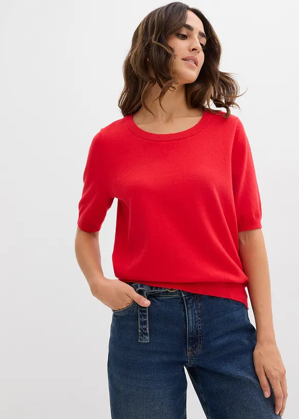 Feinstrickpullover in rot von vorne (im Anschnitt) - bonprix Feinstrickpullover in rot von vorne (im Anschnitt) - bonprix