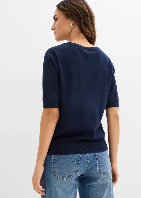 Feinstrickpullover in blau von hinten (im Anschnitt) - bonprix Feinstrickpullover in blau von hinten (im Anschnitt) - bonprix