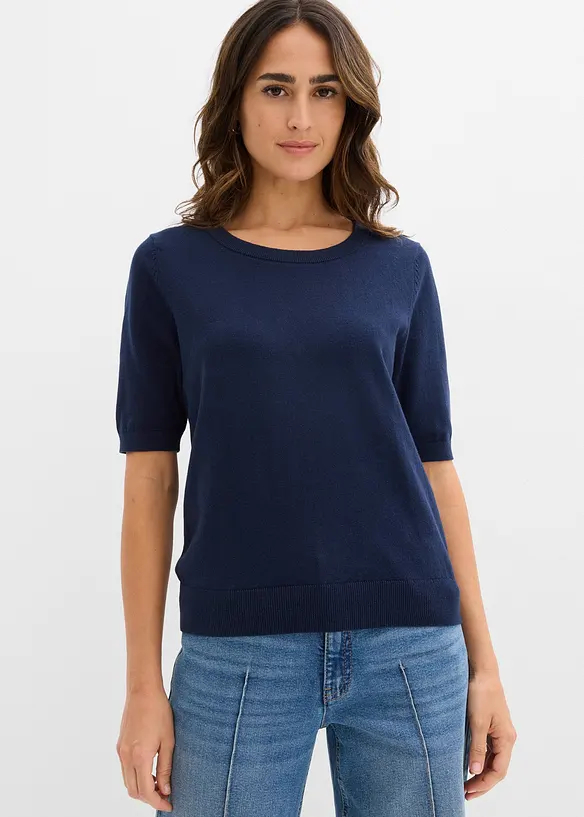 Feinstrickpullover in blau von vorne (im Anschnitt) - bonprix Feinstrickpullover in blau von vorne (im Anschnitt) - bonprix