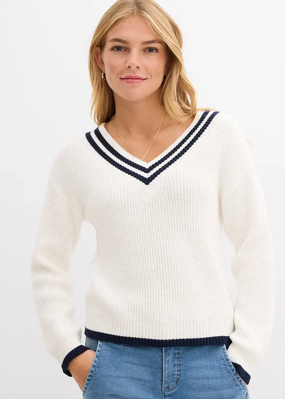 Pullover aus Viskosemix in weiß von vorne (im Anschnitt) - bonprix Pullover aus Viskosemix in weiß von vorne (im Anschnitt) - bonprix