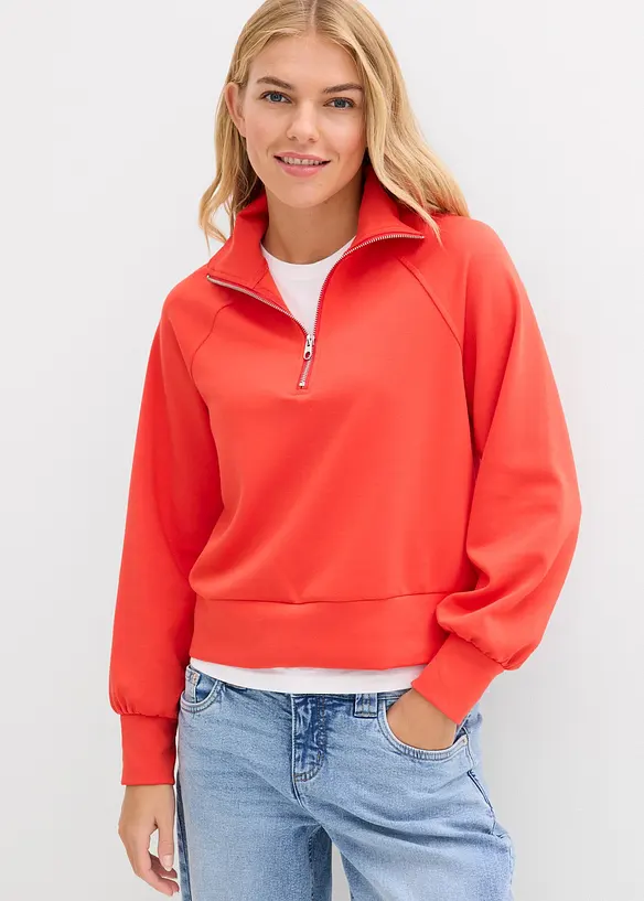 Sweatshirt aus weichem Scuba in rot von vorne (im Anschnitt) - bonprix Sweatshirt aus weichem Scuba in rot von vorne (im Anschnitt) - bonprix