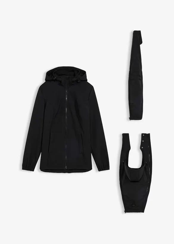 4-in-1 Softshelljacke mit Babyeinsatz zum vorne und hinten tragen in schwarz von vorne - bonprix