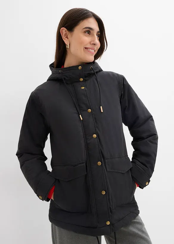 Warm wattierter Parka in schwarz von vorne (im Anschnitt) - bonprix