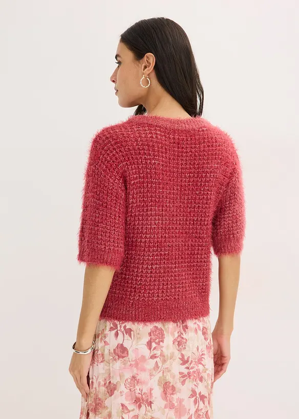 Grobstrick-Pullover mit Federgarn in rot von hinten (im Anschnitt) - bonprix