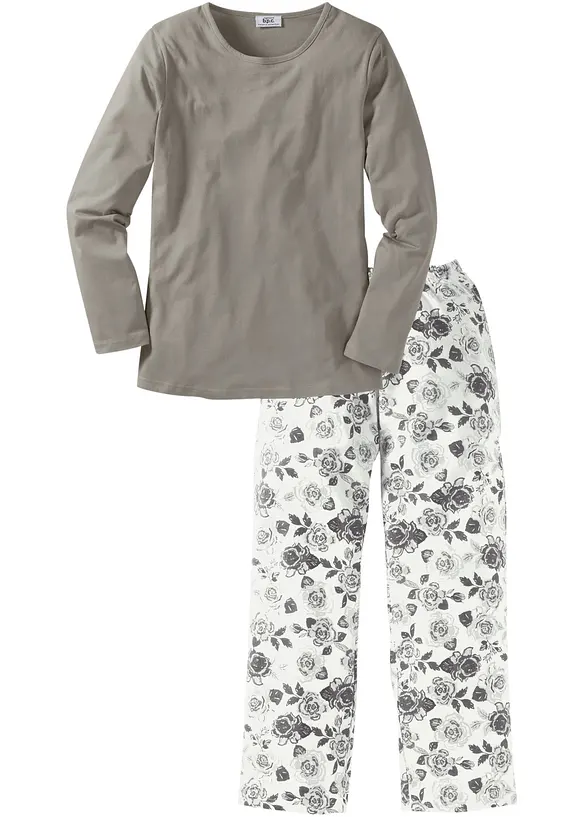 Pyjama aus reiner Bio-Baumwolle in grau - bonprix