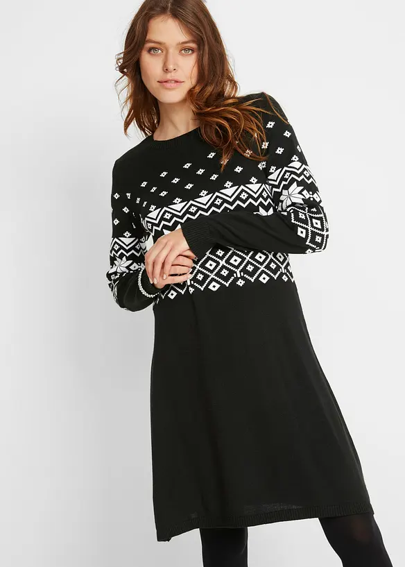 Feinstrickkleid aus Baumwoll-Mix in schwarz von vorne (Totalaufnahme) - bonprix Feinstrickkleid aus Baumwoll-Mix in schwarz von vorne (Totalaufnahme) - bonprix